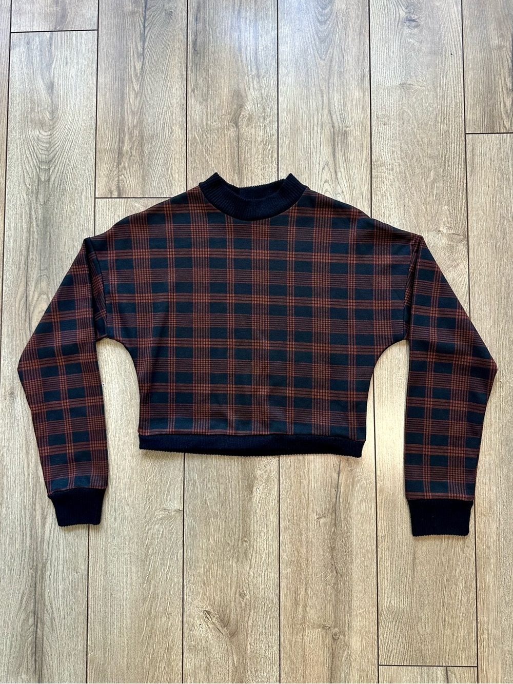 Popular 21 Plaid Cropped Long Sleeve Top | Size S | Brown/Black